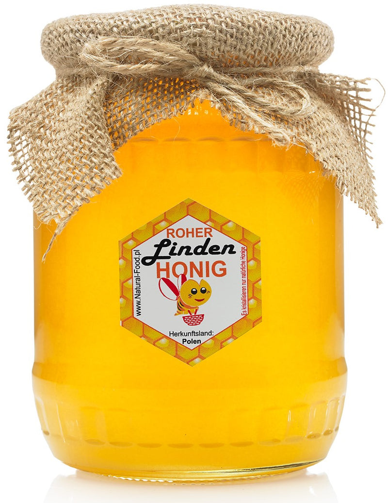 Lindehoning in een pot van 1,1 kg met jute deksel – lichte rauwe honing rechtstreeks van de imker